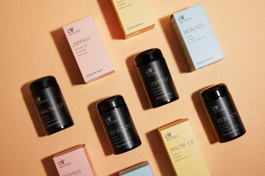 Group flat lay of Eir Women Hormone Health supplements