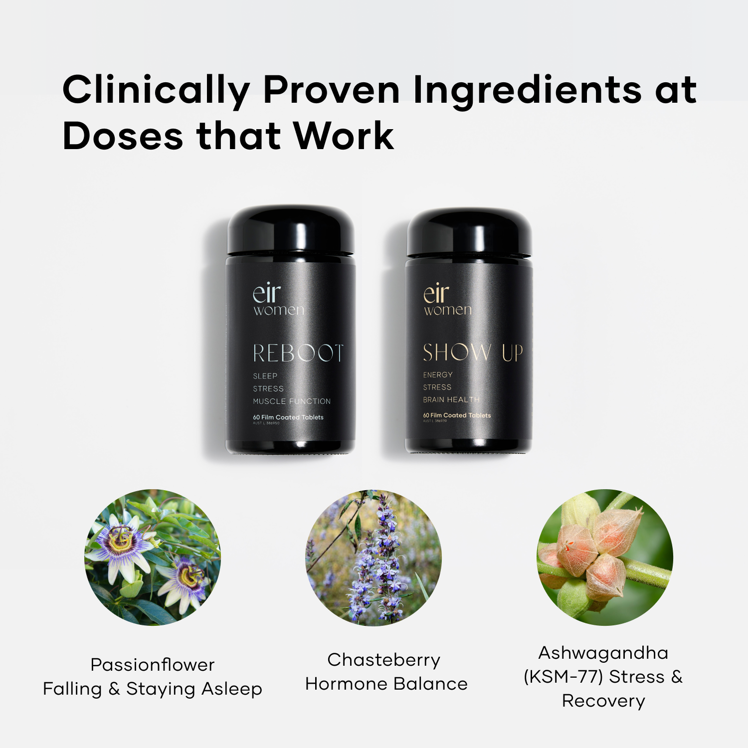 Peri-Essentials - Show Up and Reboot Eir Supplements With Passionflower, Chasteberry and Ashwagandha