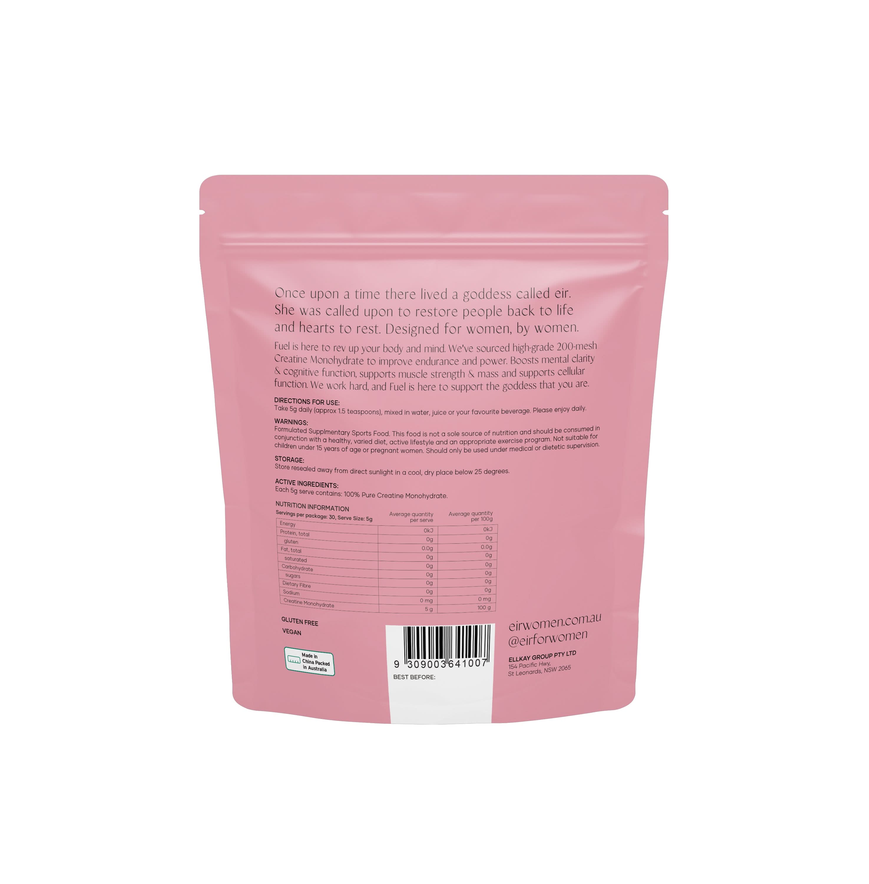 Fuel creatine back of pack showing ingredients